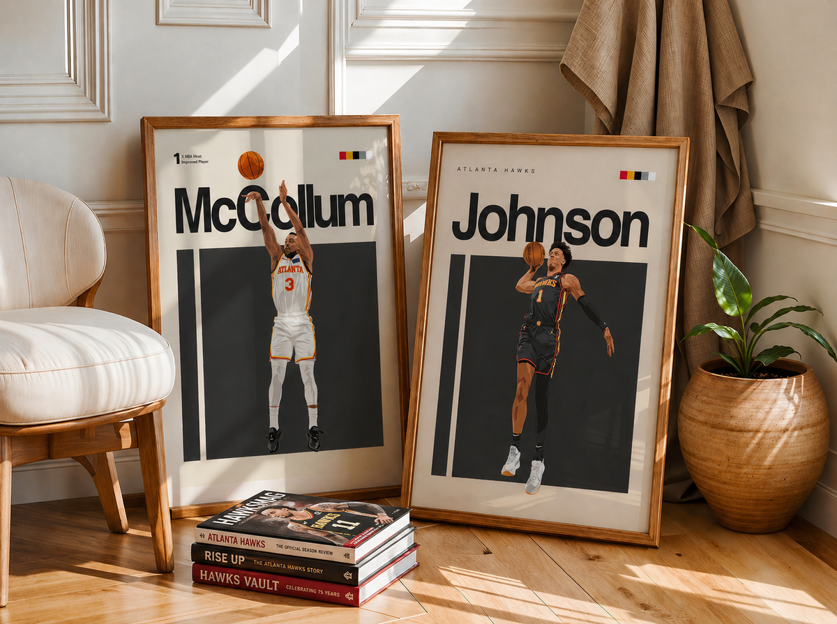 Sports poster shown in a real room