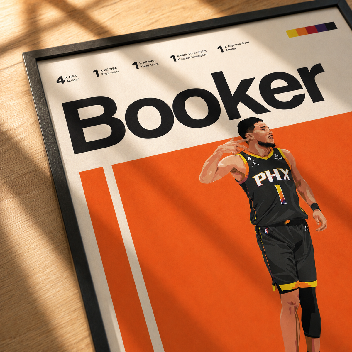 Sports poster shown in a real room
